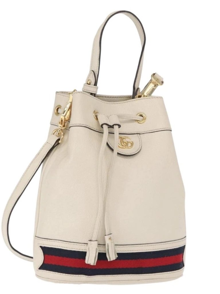 Gucci Sherry Line Gg Marmont Bag Leather 2way White Gold 610846 Auth 166430